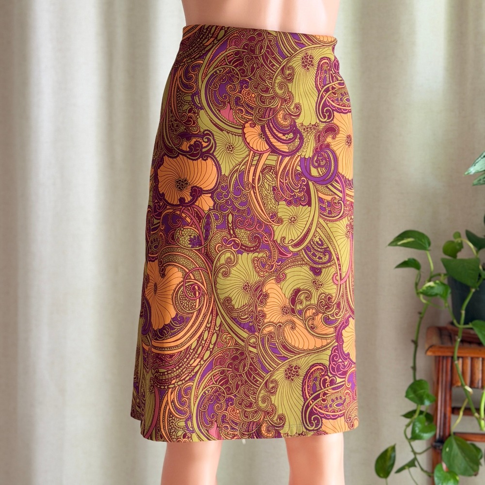 Paisley Floral Skirt Purple Orange Olive Green 4 Psychedelic Mod Groovy Retro
